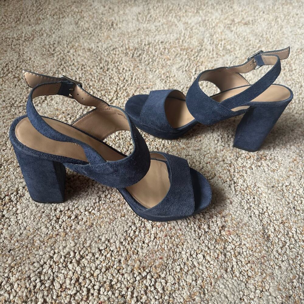 Banana Republic Blue Suede Block Heel Strappy Sandals Womens 6.5 - Picture 6 of 8